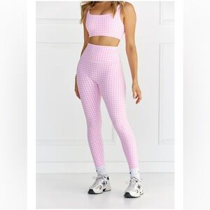 Astoria Luxe Balance Pink Gingham Leggings & Bra Set Size L